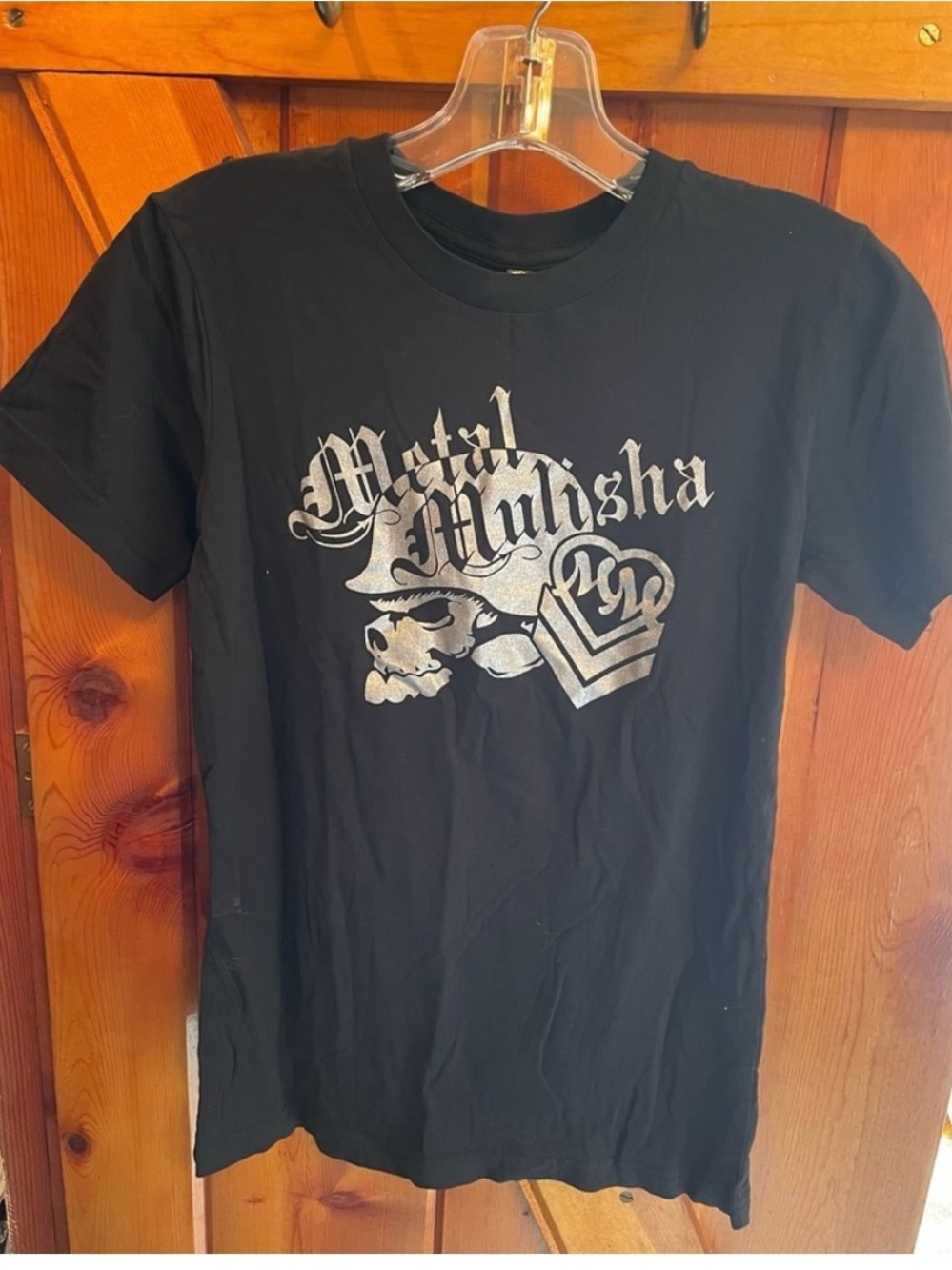 Y2K Metal Mulisha Black Tee with Silver Skull Graphic. Juniors Medium. New!